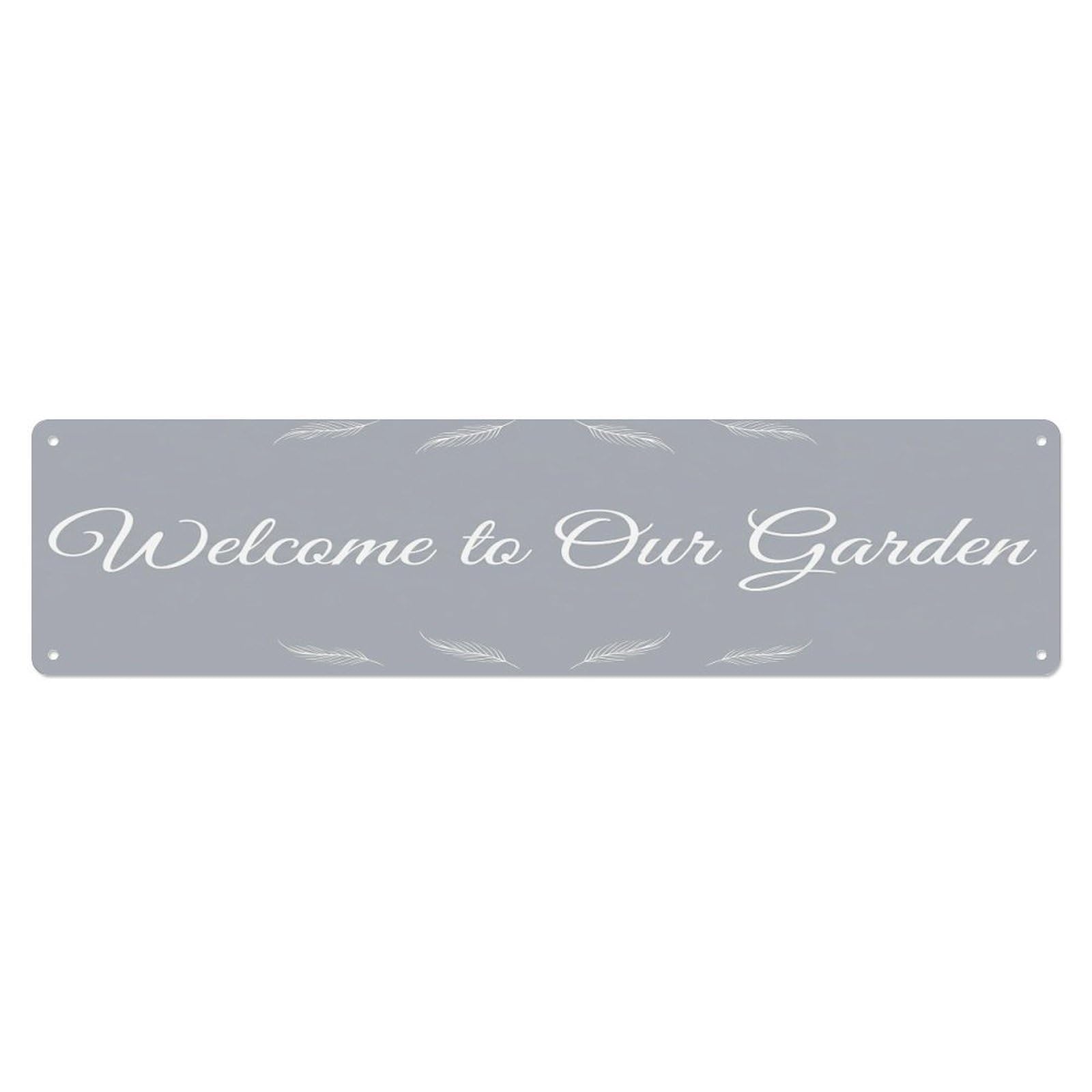 Vintage Welcome to Our Garden Dove Gray Metal Tin Sign