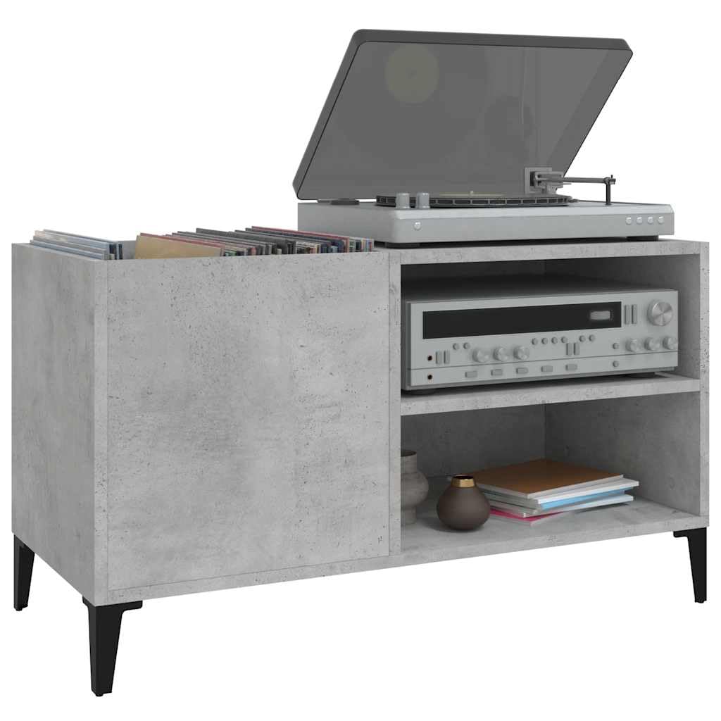Armadietto per dischi LP grigio cemento, 84,5 x 38 x 48 cm | Robusto scaffale in vinile grigio cemento per il soggiorno, ideale come tavolo per giradischi e per riporre LP