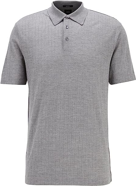 Polo en soie mélangée pour homme BOSS T-Peterson 24 gris 50437338, haut chic et maille haut de gamme