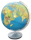 Höhe: ca. 30 cm Terra Leuchtglobus, politisch/physisch: 26 cm Durchmesser, Fuß und Meridian Kunststoff silber (terra Globen: Made in Germany)