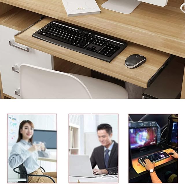 Image of Heavy Duty Wooden Height Adjustable Keyboard Tray Under Desk with Height Adjustable- Perfect for Office & Home (Beige, 20 x 10 Inch)