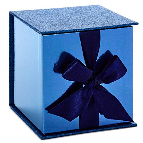 Hallmark Small Gift Box with Bow and Shredded Paper Filll (Navy Blue Signature 4 inch Gift Box with Glitter) for Birthdays, Graduations, Anniversaries, Father's Day, Christmas, Valentine's Day, All Occasion
