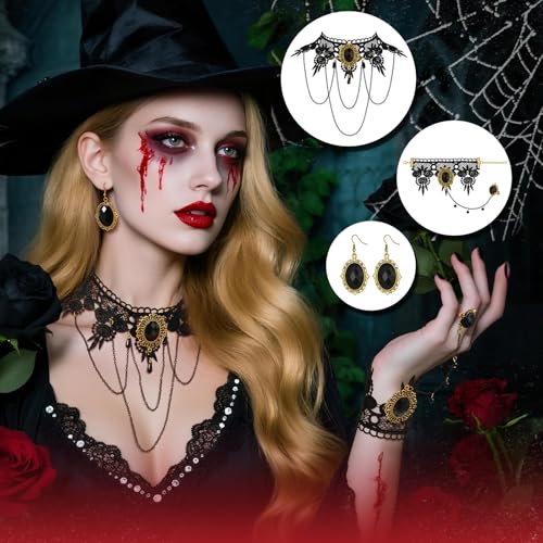 Hisatan Halloween Gothic Vampire Choker Necklace Jewelry Set for Women - image 4