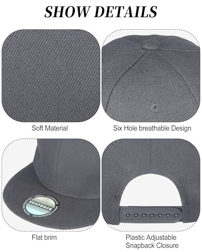 Image of 15 Pack Snapback Hats for Men Hip Hop Style Solid Baseball Hats Adjustable Snapback Cap Flat Brim Baseball Caps