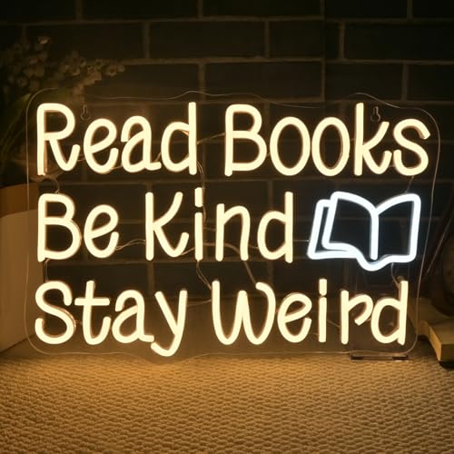 Image of WLHOPE Read Books Be Kind Stay Weird Neon Sign Neon Signs for Wall Decor Lovers Gifts Bedroom Bookstore Reading Room Library Study Room Decoration Read Books Neon Lights LED Sign