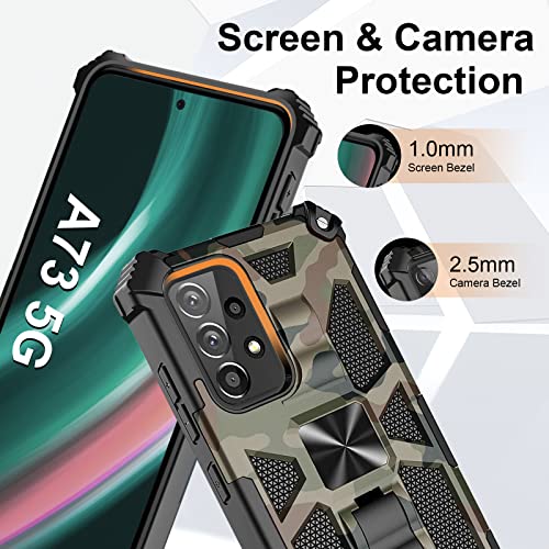 [2 Pack] For Samsung Galaxy A73 5G Case With Kickstand + 1 Screen Protector, Yvpwt Military Grade Camouflage Anti-Drop Protection Heavy Duty Rugged Durable Case (A73 5G, Army Green) #TOP4