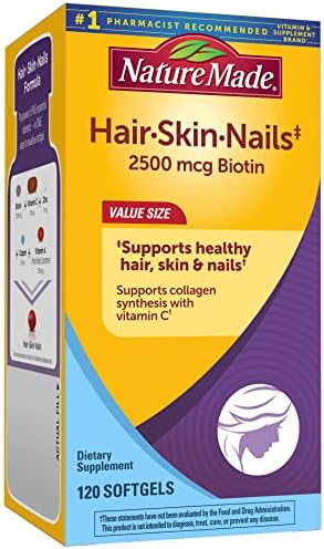 Nature Made Hair Skin and Nails with Biotin 2500 mcg, Dietary Supplement For Healthy Hair Skin and Nails Support, 120 Softgels, 120 Day Supply