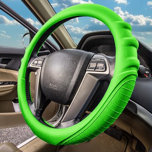 Image of FH Group Universal Fit Silicone with Grip and Pattern Massaging Grip Steering Wheel Cover fits most Cars, SUVs, Trucks, and Vans Green