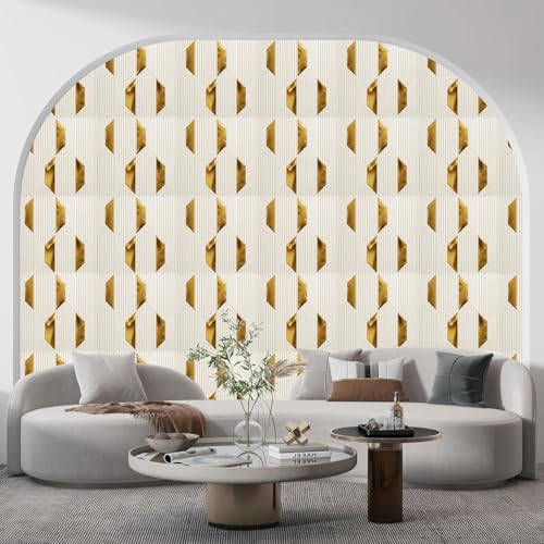 Image of Acrylonitrile Butadiene Styrene (ABS) 3D White Pyramid PVC Wall Panels For Home, Living Room, Cafes (50X50 Cm) (Cover Area 2.7 Feet) (Gold Acrylic) (Acylic Gold Square Mirror White Pyramid)