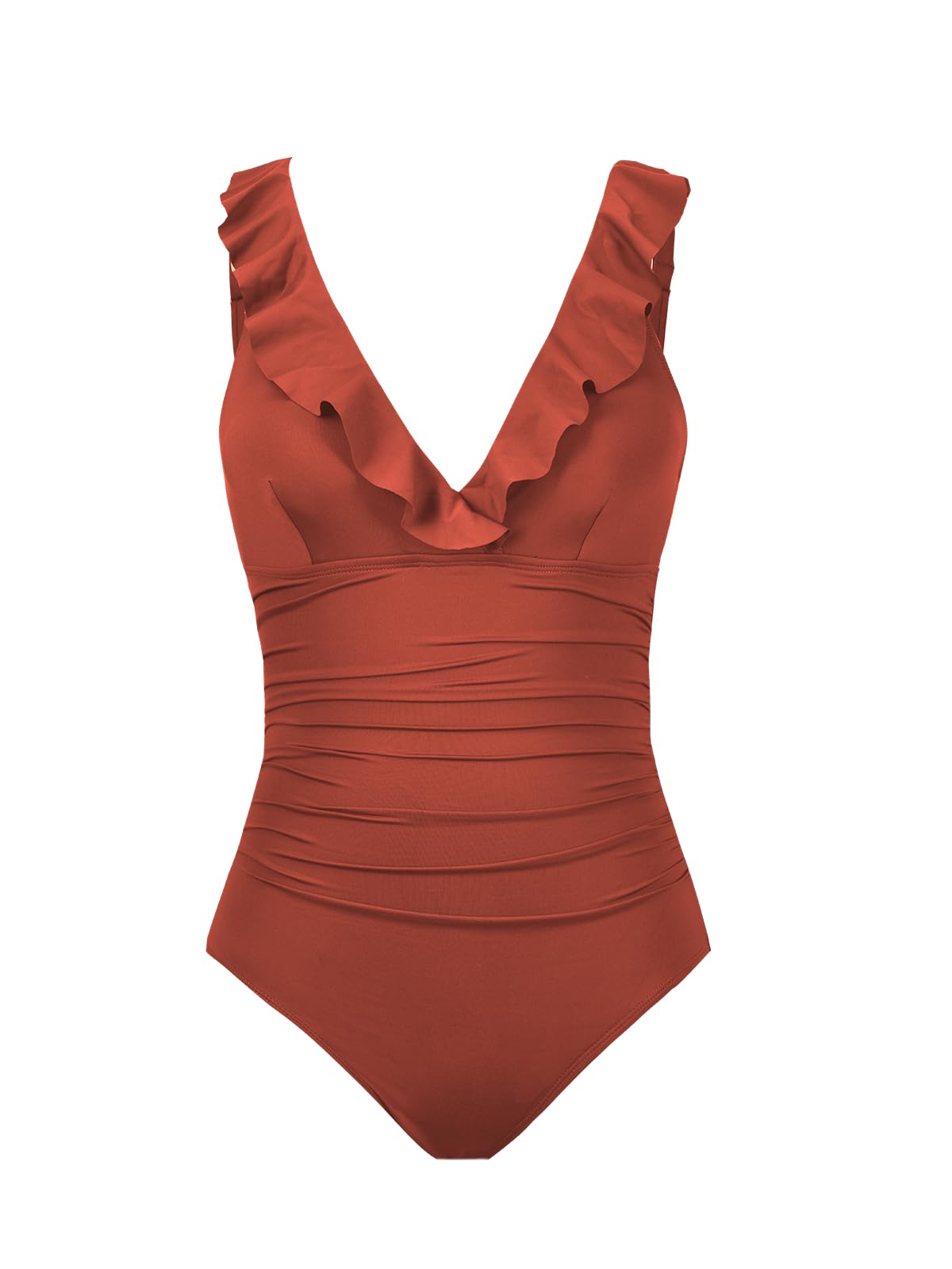 CUPSHE Maillot de bain une pièce pour femme - Encolure en V à volants - Bretelles réglables - Effet gainant au niveau du ventre
