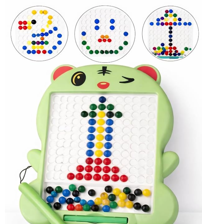 Image of Green Magnetic Drawing Board for Kids - Magnetic Mosaic Puzzle Board with Color Beads, Magnetic Pen & Pattern Cards - Educational STEM Learning Toy for Kids - (Pack of - 1)