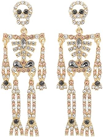 Women Girls Halloween Crystal Skeleton Earrings, Colorful Rhinestone Skull Earrings, Party Jewelry Gothic Scary Style