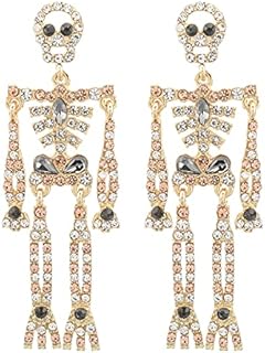 Women Girls Halloween Crystal Skeleton Earrings, Colorful Rhinestone Skull Earrings, Party Jewelry Gothic Scary Style