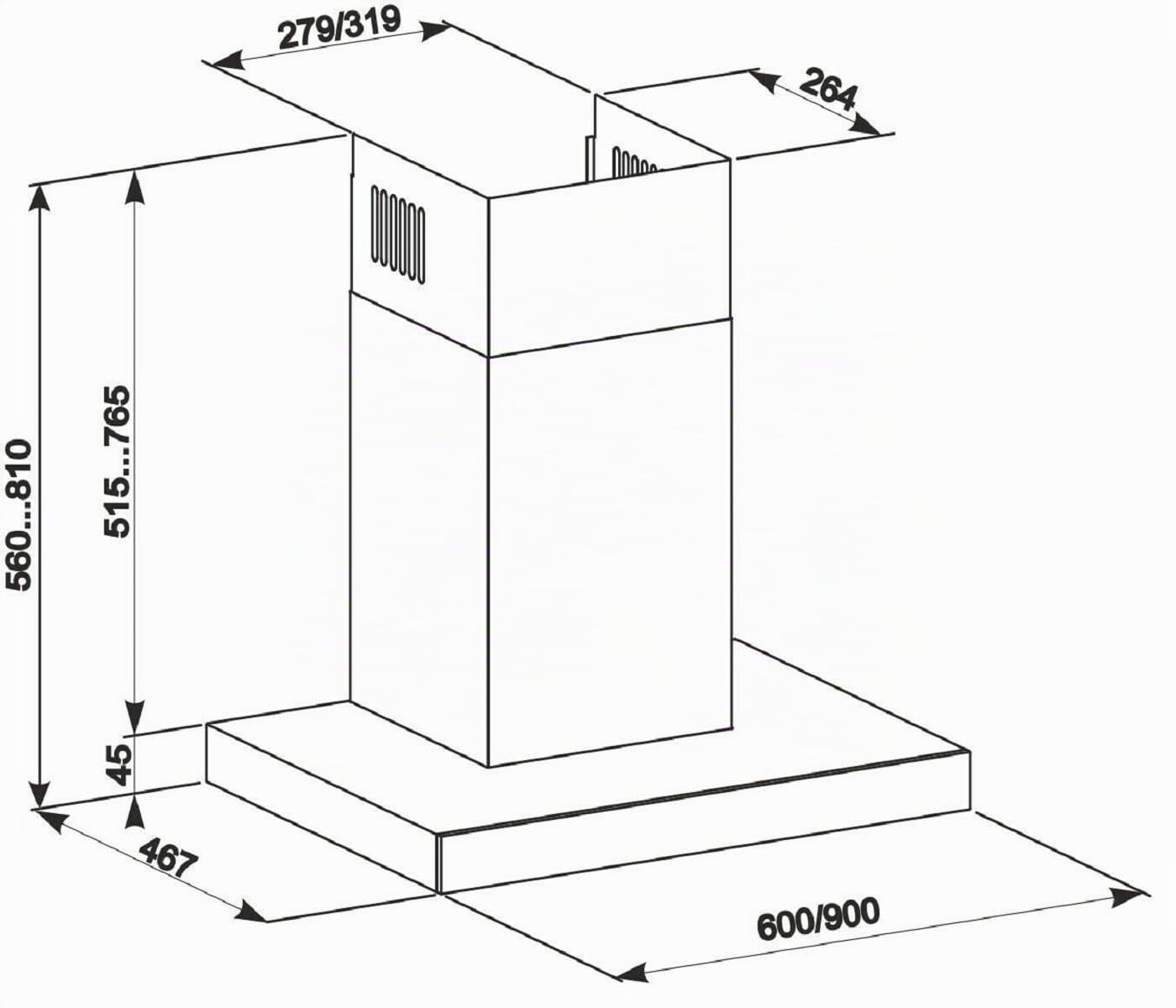 Gurari Campana de pared 462 IS 9 Pr, campana extractora de acero inoxidable 90 cm/panel de cristal negro/succión, 1000 m³/h, 3 niveles/campana extractora/campana extractora de aire viciado