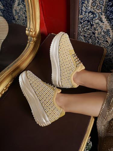 Image of Vendoz Women Hand Embroidery Wedding Party Bridal Floral High Heel Sneakers I Cushioned Insole I Comfortable Wear Wedge Shoes I for Ladies and Girls