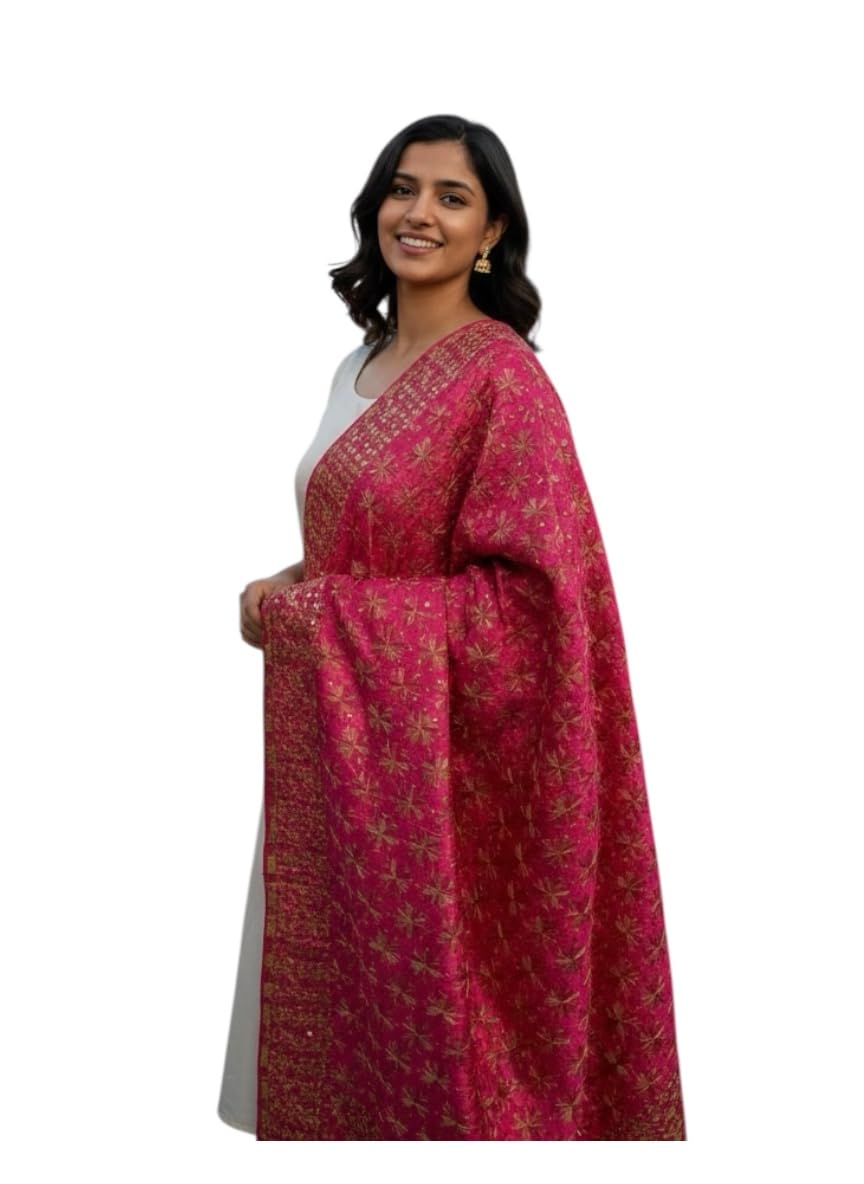 Dark Pink Phulkari Dupatta for Girls, Traditional Embroidered dupatta, Best Gift, Pack of 1-image-18