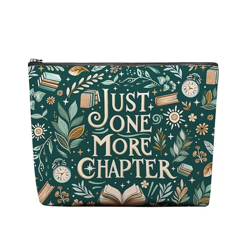 Reading Books Chapter Makeup Bag, Cute Floral Cosmetic Bag For Book Lovers, Travel Toiletry Pouch With Zipper, Birthday Anniversary Christmas Gifts For Mom Sister, Green Travel Toiletry Bag
