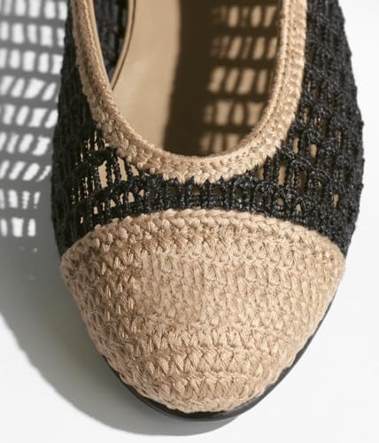 Mesh Raffia Ballet Flats Shoes for Women Mary Jane Flat Woven Round Cap Toe Dress Casual Comfortable Ballerina2