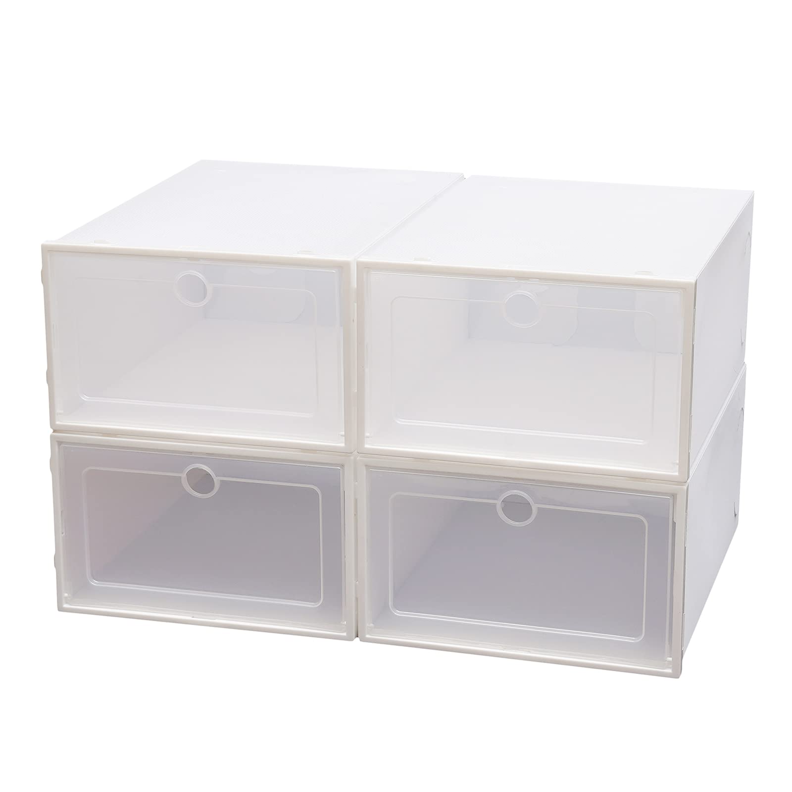 Lot De 24 Boîtes à Chaussures Empilables Transparentes Avec Couvercle - Rangement Jusqu'à Taille 45 - Blanc