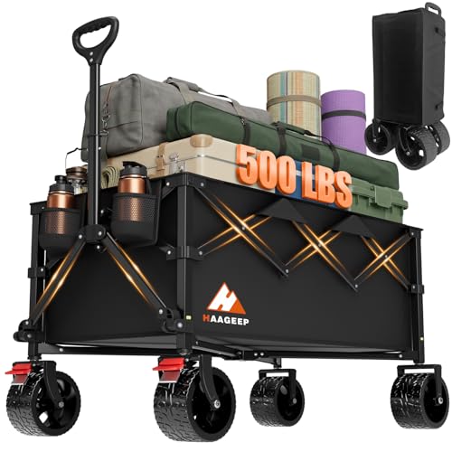 Collapsible Wagon Cart with Wheels Foldable - Folding Utility Heavy Duty Wagons Carts for Grocery Sports Garden Shopping Camping Wheelbarrows (Black200L)