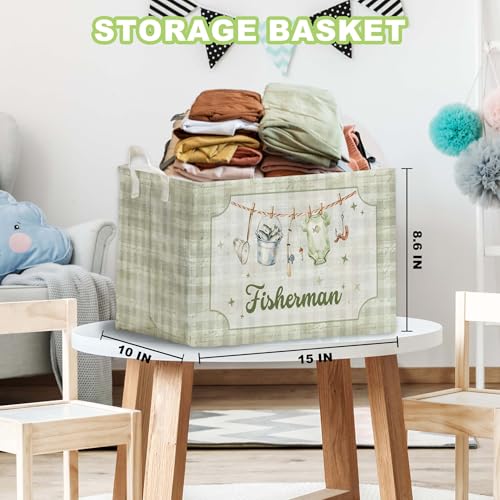 Image of Fishing Baby Shower Decorations,Fishing Storage Baskets,A little Fisherman Nursery Decor,Large Square Canvas Laundry Hamper With A Waterproof PE Coating,Foldable Kids Toy Clothes Bins for Bedroom