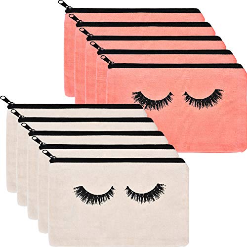 10 Pieces Eyelash Makeup Bags Cosmetic Bags Travel Make up Pouches with Zipper for Women Girls (Beige and Pink)
