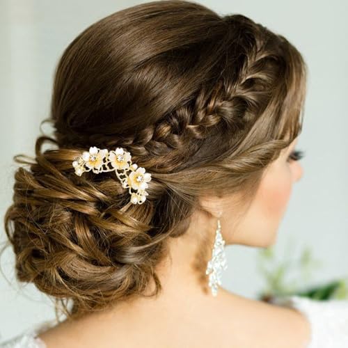 2 piezas pinzas de cabello con perlas y flores miniatura 3
