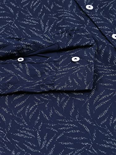 Image of Dennis Lingo Men's Navy Slim Fit Cotton Casual Shirt