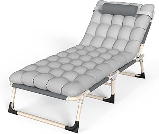 CHENDY Camping Cot W/Mat, Adjustable 4-Position Folding Cot Portable Folding Bed Guest for Sleeping Camping Bed Folding Cot for Camping W/Pilllow Mattress for Home Office Nap Beach Travel 150LB