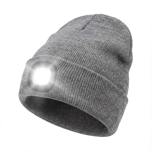 CSL - Mütze mit Stirnlampe – Strickmütze mit LED Licht – Akku – 3 Helligkeitsstufen – Unisex Männer und Frauen – Winterwärmer – für Rad fahren, Camping,...