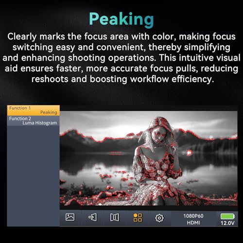 Image of Portkeys HD7H 1000nit DSLR Camera Field Monitor 7 Inch 1280x720 IPS Camera Monitor Support 4K30p HDMI Input with Top Shortcut Keys and Sunshade
