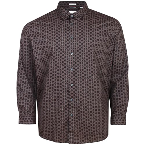 Image of Ben Sherman Big Size Linear Geo Print Long Sleeve Shirt for Men in Black, 2XL