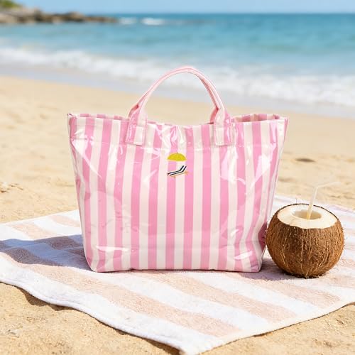 Bolso Tote impermeable de PVC bordado rayado miniatura 2