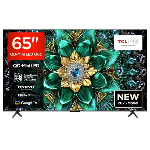 TCL 65Q6C 65' QD-Mini LED SMART TV, 4K HDR Premium 1000nits, con tecnologia Google TV (Dolby Vision IQ e Atmos, sistema audio Onkyo 2.1, Motion Clarity Pro a 144 Hz, Game Master)