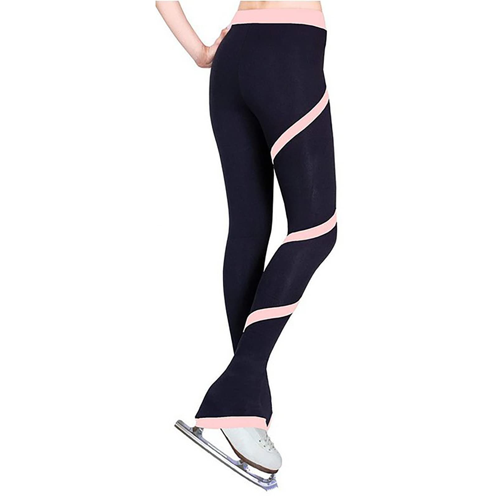 G&F Spodnie do łyżwiarstwa figurowego damskie i dziewczęce spiralne paski cienkie polarowe spodnie do łyżworolki oddychające legginsy odzież sportowa (kolor: różowy, rozmiar: M)