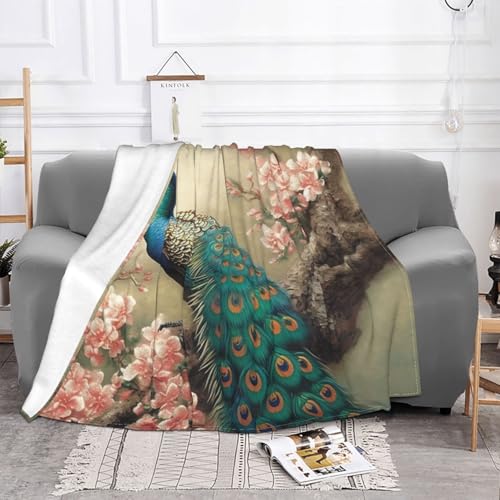 Plaid en flanelle paon oriental couverture douce pour lit - 5