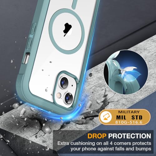 Image of Miracase for iPhone 13 mini Case 5.4 inch,Full-Body Protection,Clear Bumper Case with Built-in 9H Tempered Glass Screen Protector,Military-Grade Drop Protection Outdoor Phone Case for iPhone 13 mini,Teal