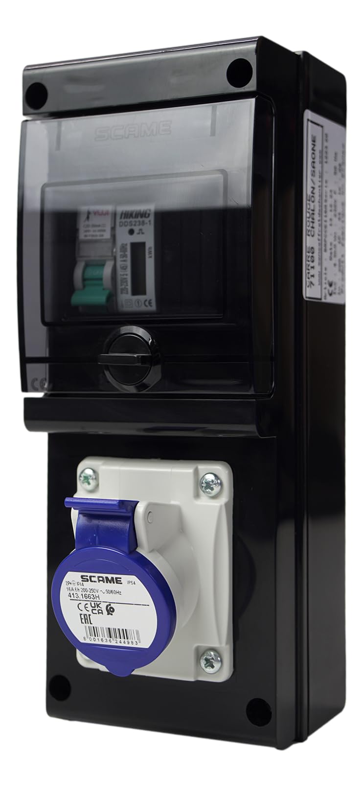 Carré Rouge - Borne de Recharge avec Prise Europe 16A Complète pour Véhicule Électrique, Protections et Compteur, IP65, Fabrication Française - 28 x 11 x 9,​5 cm