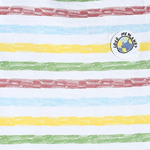 Image of miniklub Boys White Striped V-Neck Organic Cotton Applique T-Shirt