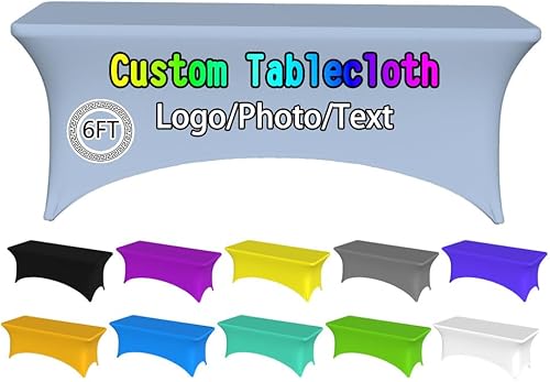 Miniatura 83 de Mantel personalizado con logotipo, texto/foto, mantel de elastano personalizado, rectangular, ajustable, para eventos, elástico, protector de mesa