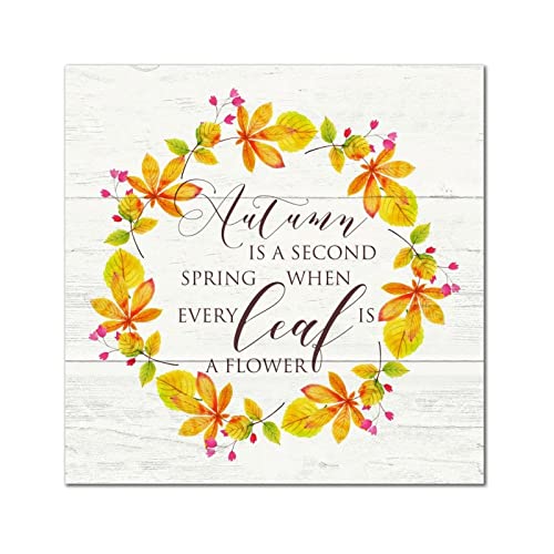 Plaque murale automne en bois 30x30 cm décor feuilles d'érable