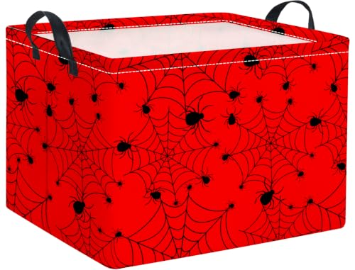 Image of Rectangular Valentines Basket Fabric Storage Bin Storage Boxes Collapsible Storage Basket for Clothes Books Shelves Basket(Red Spider Webs)