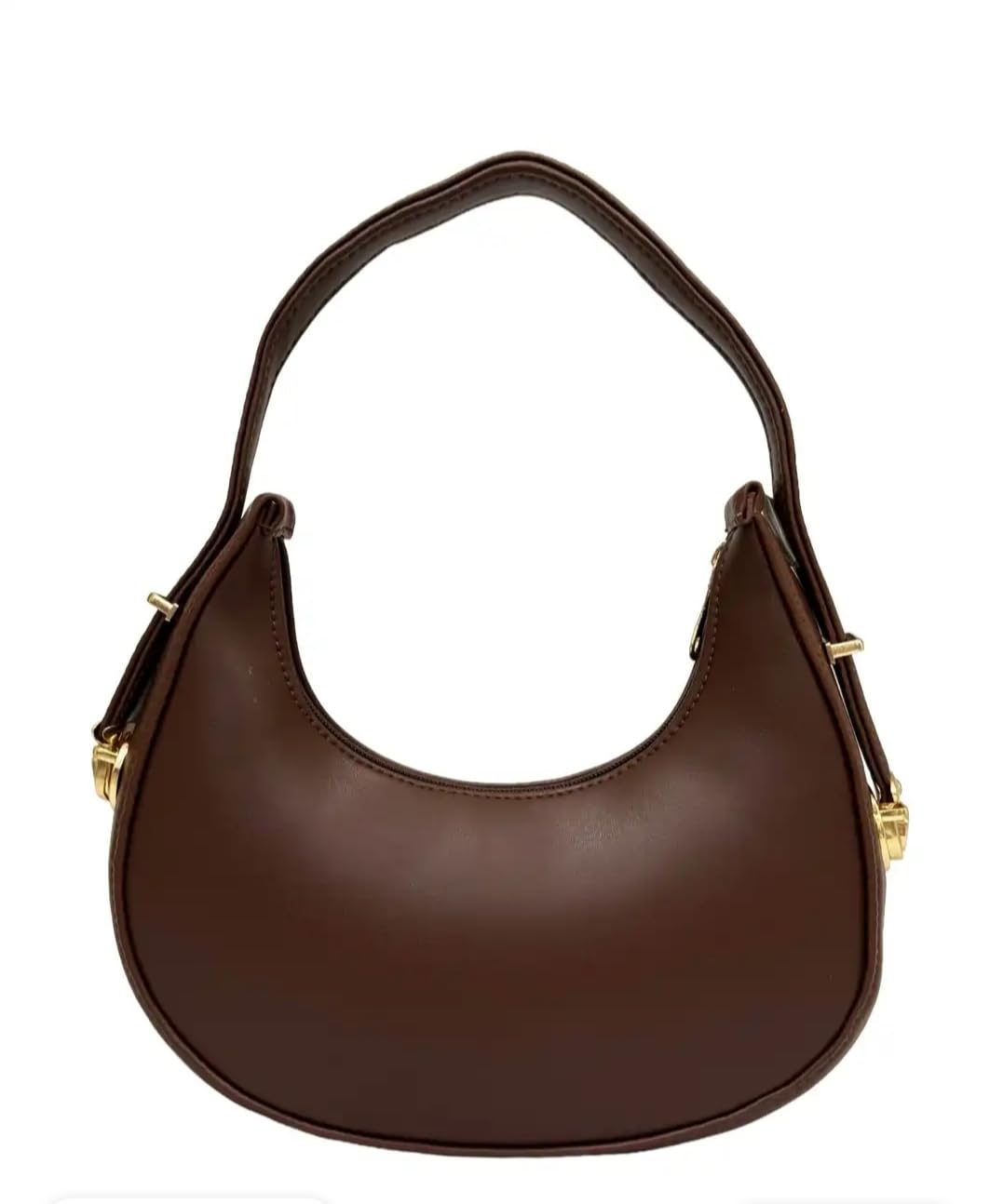 Brown Crescent Hobo Bag with Gold-Tone Hardware, Faux Leather-picture-33