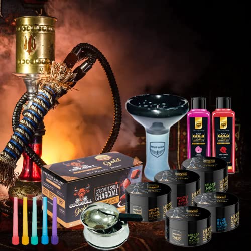Mufasa Premium Herbal Hookah Shisha Combo All In One. Molasses- Grape-Mint, Double Apple, Minty Orange, Blue Bang, Mufasa66. Glitters- Rose, Mauve. 250G Charcoal, 1 Hookah Bowl, 1 Hmd #TOP3