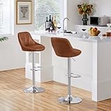 Yaheetech Modern Bar Stools Set of 2 Height Adjustable Swivel Chair with Backrest Chrome Footrest for Breakfast Counter Home Kitchen Retro Brown