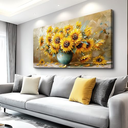QIYILEXWART Canvas Wall Art For Living Room Wall Decor For Bedroom Office Wall Decoration Sunflower Landscape Painting Abstract Pictures Artwork Room Aesthetic Home Decor 20x40 In