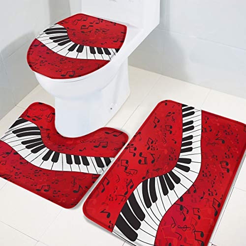 Rutschfester Badteppich-Set, 3-teilig, für Badezimmer, Klaviermusiknoten-Muster, luxuriöse Memory-Schaum-Badezimmermatten, U-förmige Konturmatte, WC-Deckelbezug, 20 x 31 + 16 x 20 + 16 x 18 cm – Bild 5