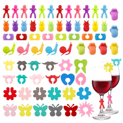 YceLon Glasmarkierer 12-tlg. - Silikon Getränkemarker 6 Farben - Regenschirm Design - Für Partys & Hochzeiten