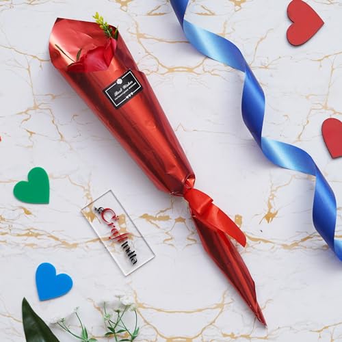 Image of eCraftIndia Best Wishes Artificial Red Rose Flower Decorative Showpiece Gift | Valentine Gift for Girlfriend Boyfriend Husband Wife Her Him | Valentine Decoration Items