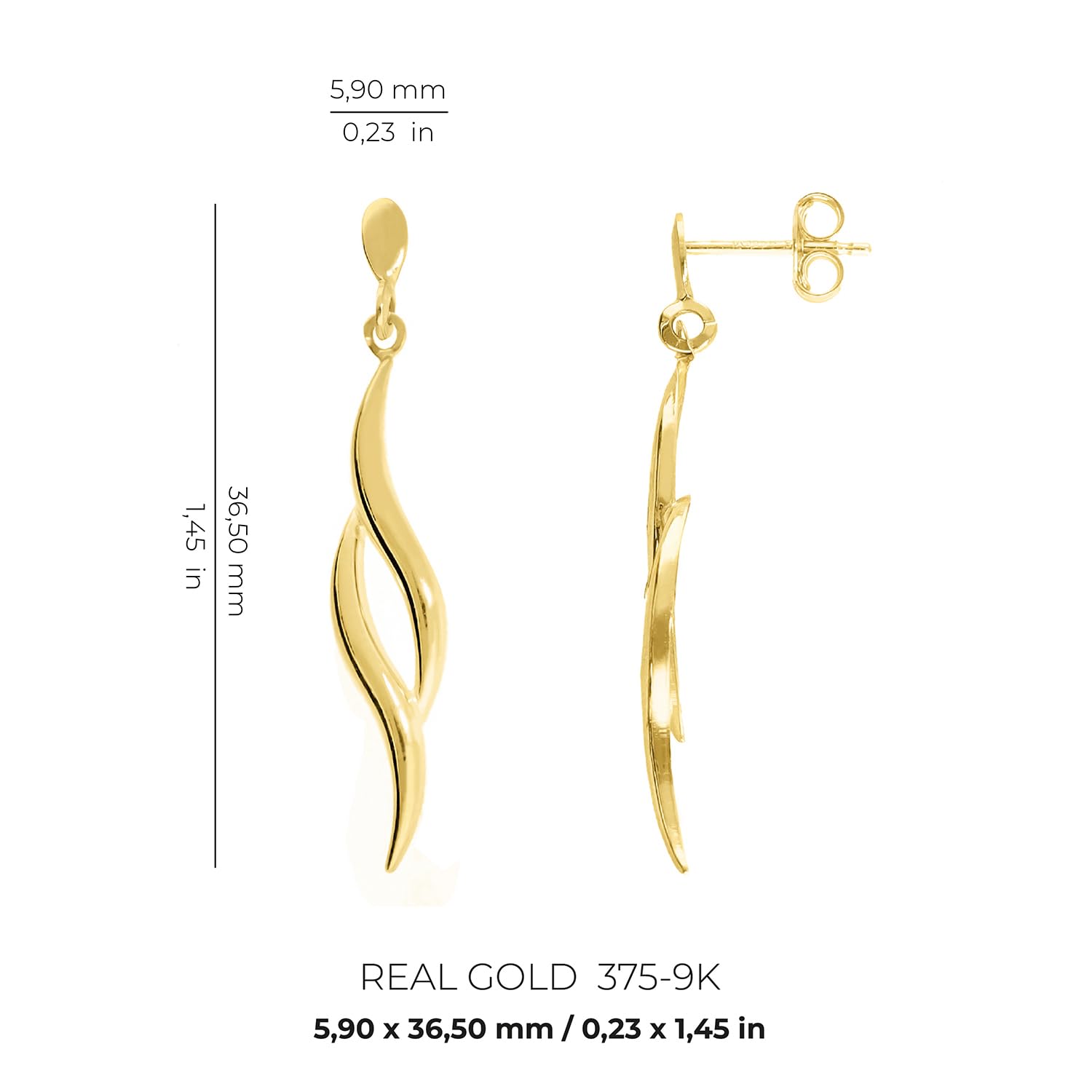 Pendientes Largos de Oro 9k para Mujer